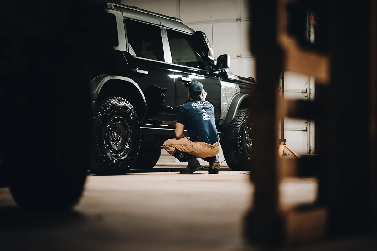 Transformation of a car's exterior from scuffed and scratched to shiny and polished - Car Detailing Bozeman